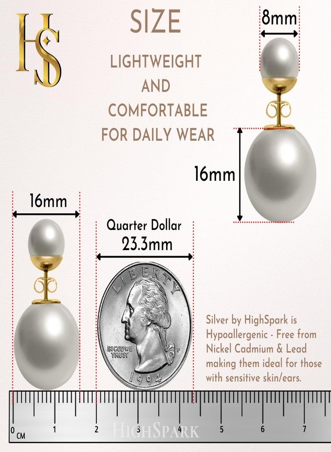 HighSpark Double Sided Pearl Earrings - Pearl Front Back Earrings - Many Styles - Stunning Gift - GD-White - Image 2